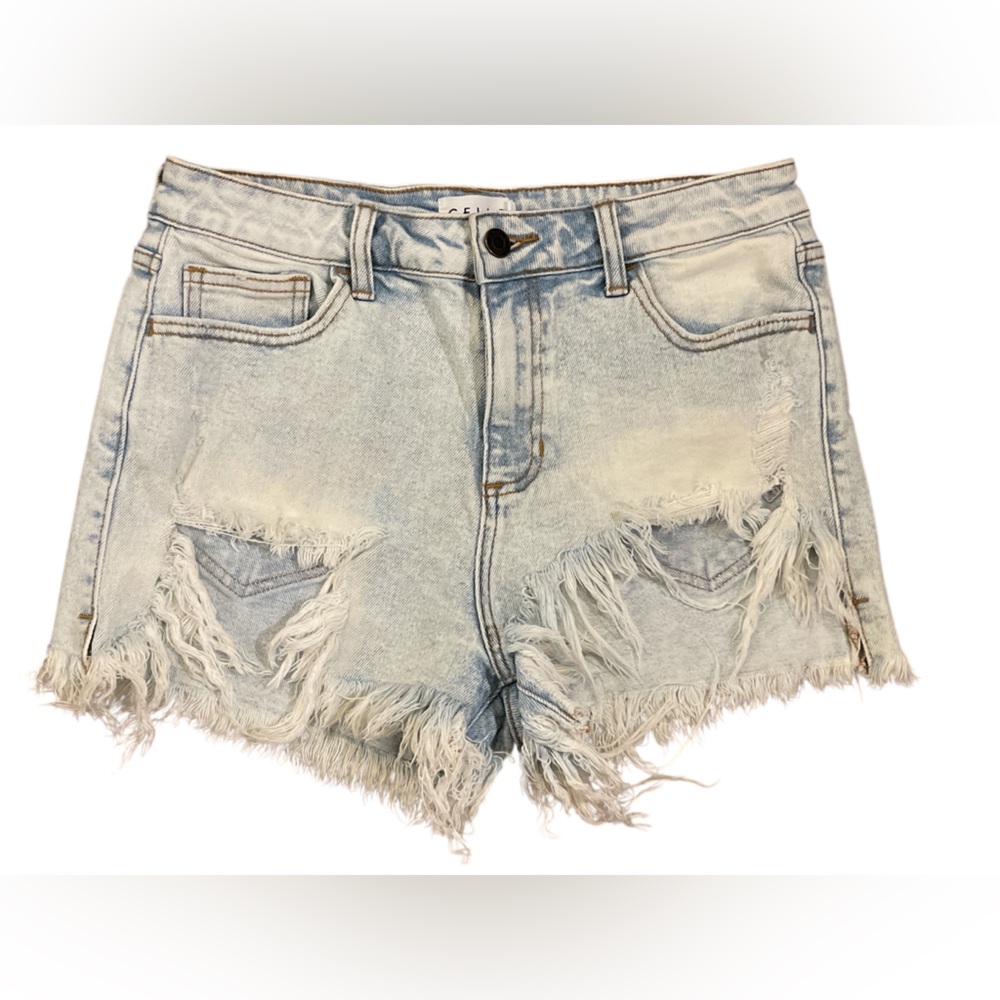 Cello Light Wash Denim Distressed Destroyed Cut Off High Rise Size Medium
